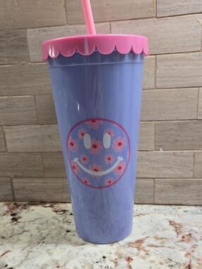 Blue And Pink Smiley Face Waterbottle